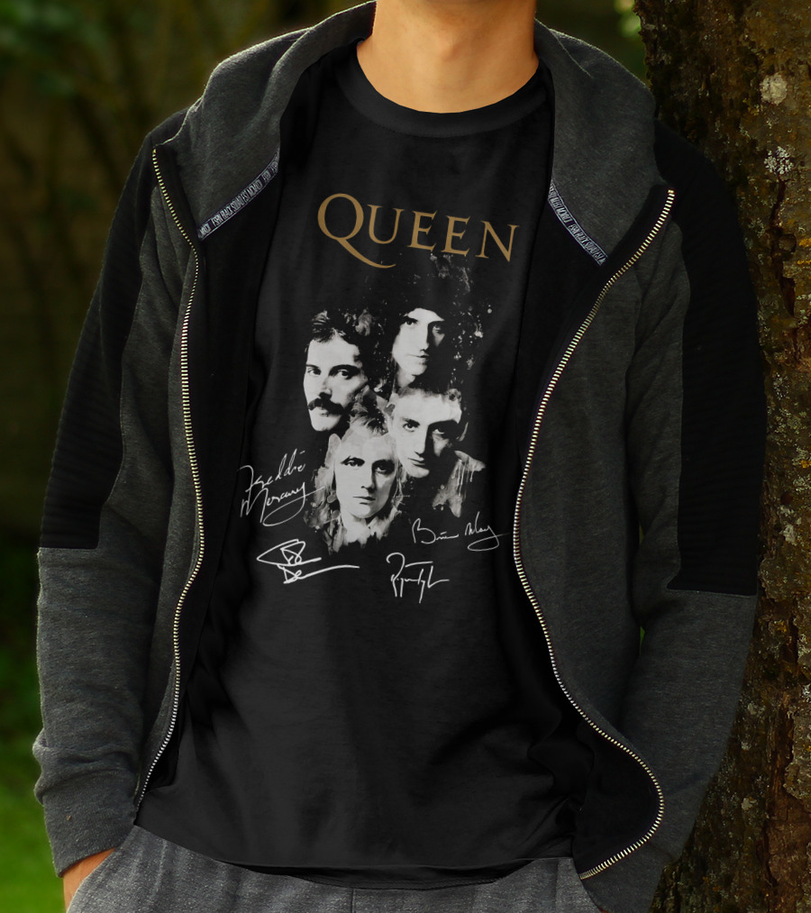 Queen Band Signatures Freddie Mercury Brian May 148 T-Shirt