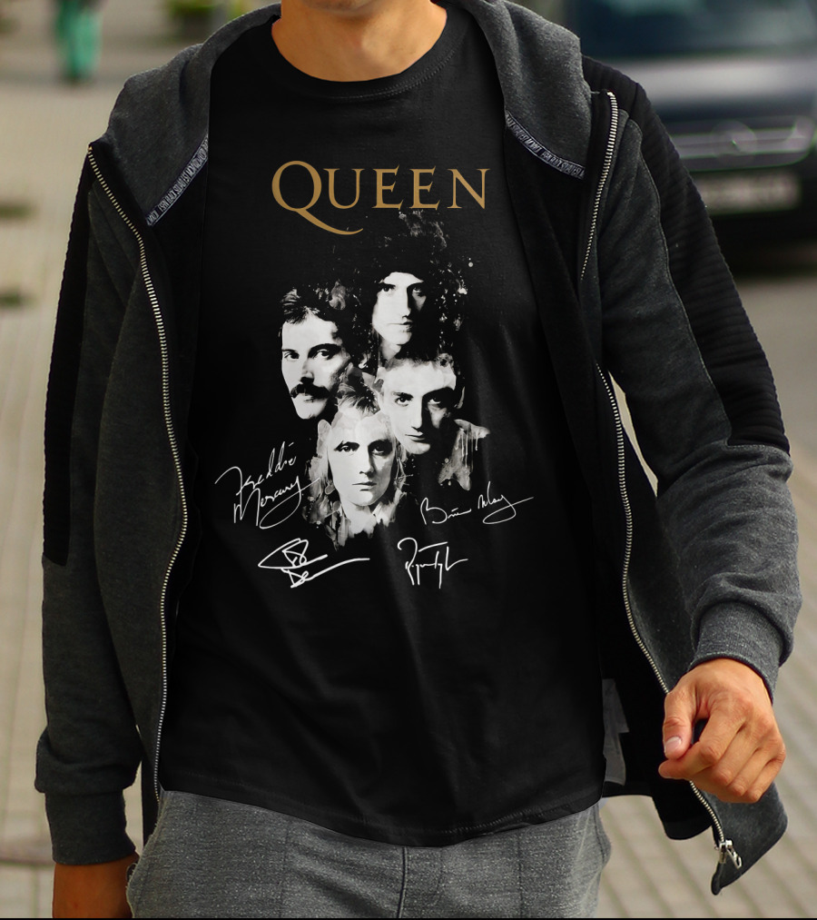 Queen Band Signatures Freddie Mercury Brian May 148 T-Shirt
