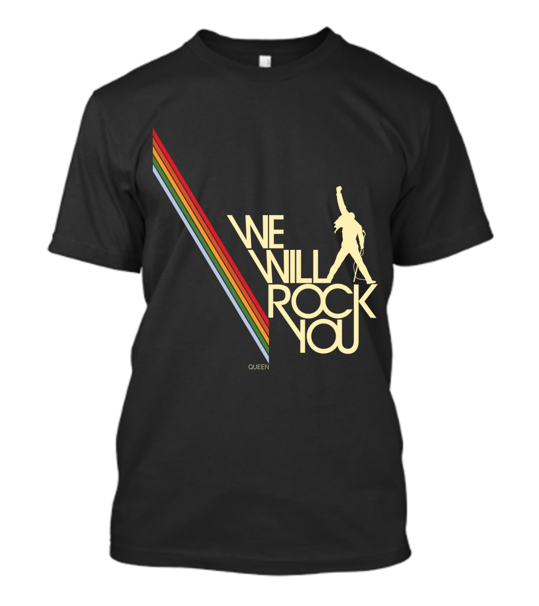 Queen We Will Rock You Silhouette Logo Rainbow Stripes T-Shirt