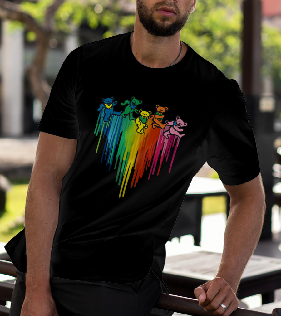 Grateful Dead Dancing Bear Rainbow Drip T-Shirt
