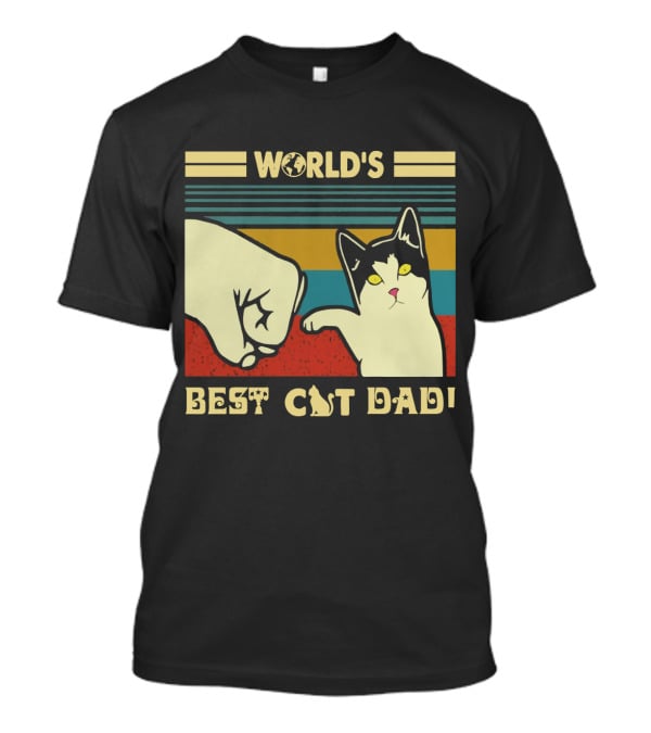 World's Best Cat Dad Fist Bump Retro Stripe T-Shirt