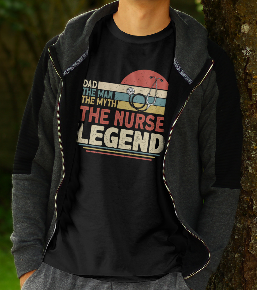 Dad The Man The Myth The Nurse Legend Vintage Stripes Stethoscope T-Shirt