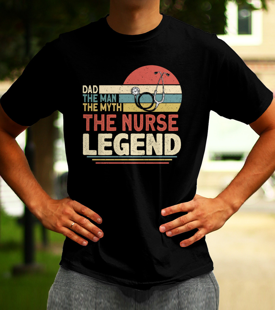 Dad The Man The Myth The Nurse Legend Vintage Stripes Stethoscope T-Shirt