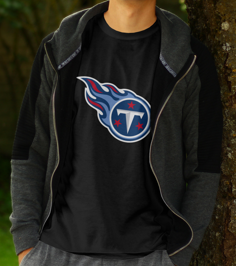 Tennessee Titans Logo Iconic Emblem Blue And Red Flames T-Shirt
