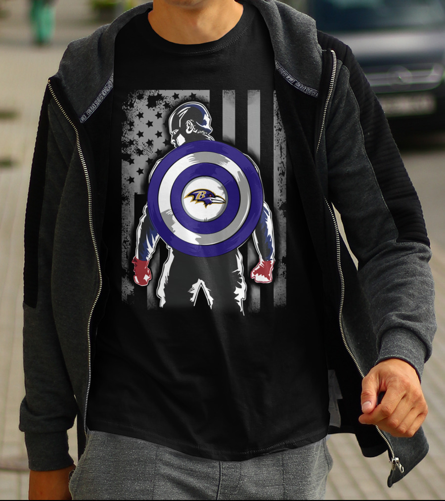 Baltimore Ravens Captain America Shield Flag T-Shirt