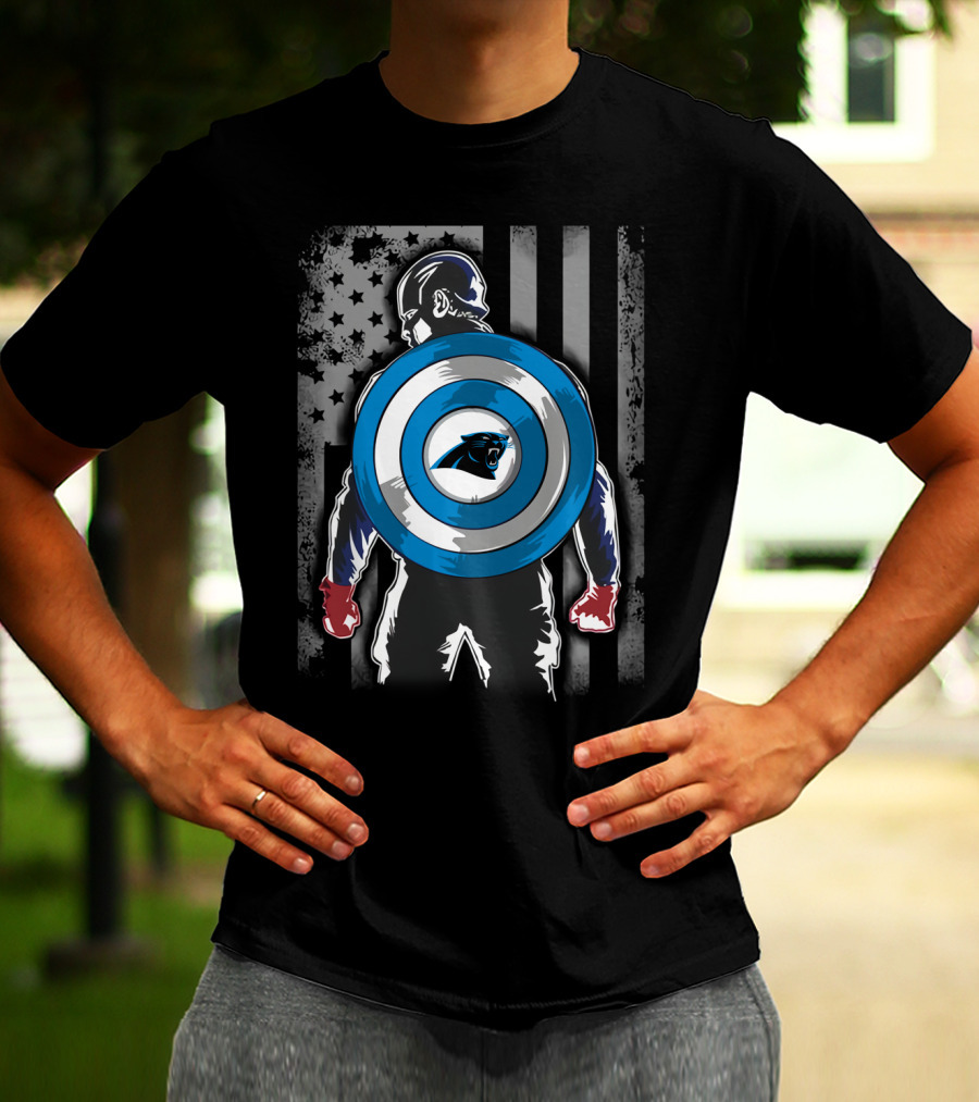 Carolina Panthers Captain America Shield Flag Stars T-Shirt