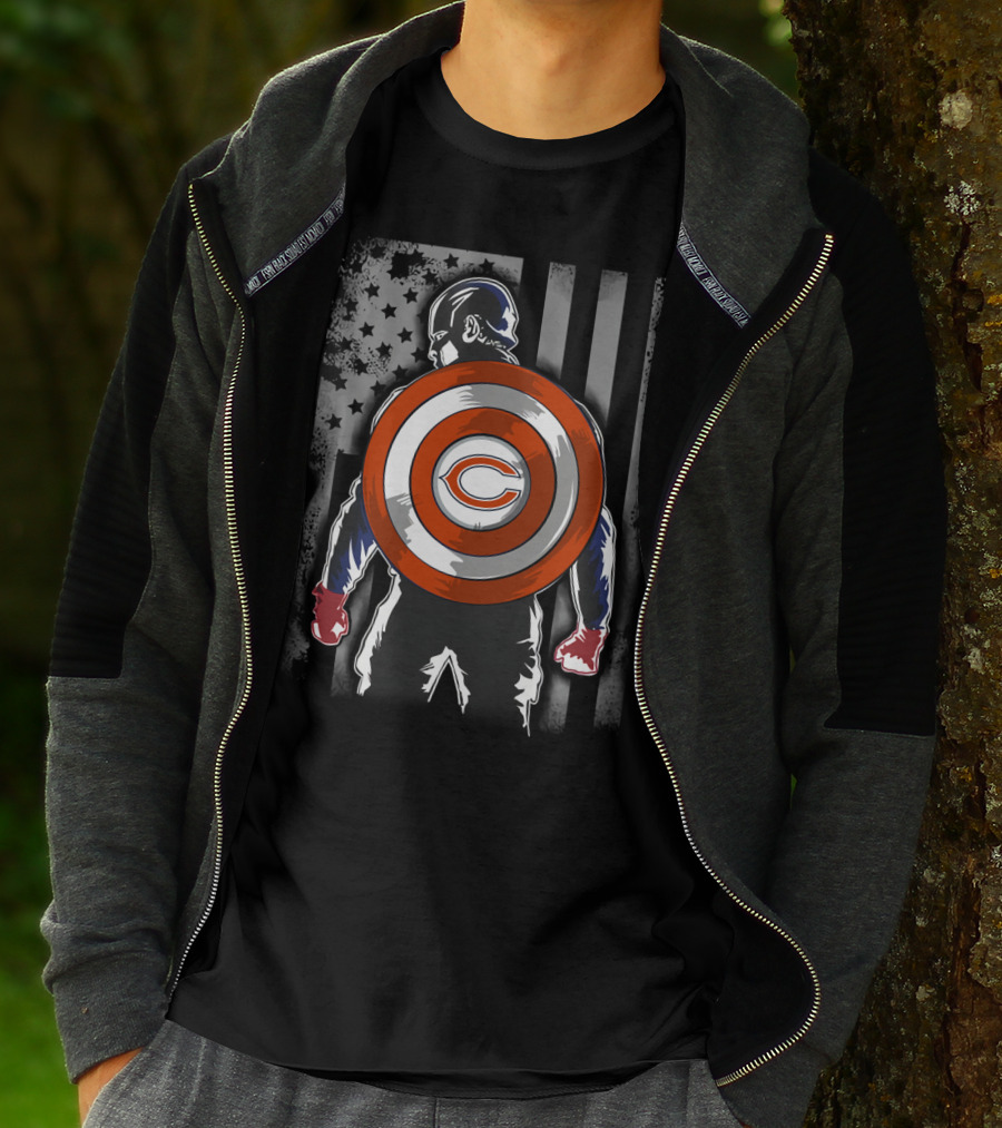 Chicago Bears Captain America Flag Shield Crossover T-Shirt