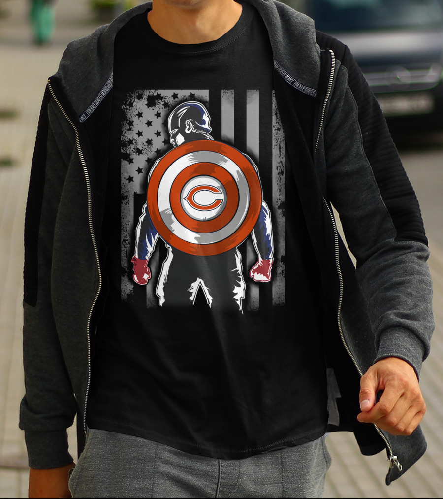 Chicago Bears Captain America Flag Shield Crossover T-Shirt