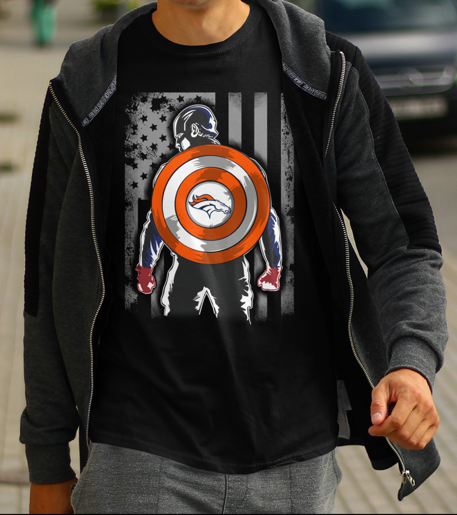 Denver Broncos Captain America Shield Flag T-Shirt