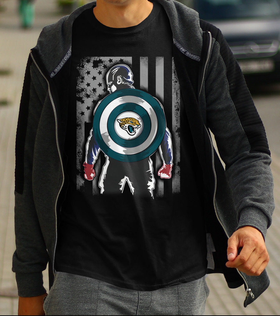 Jacksonville Jaguars Captain America USA Flag Shield T-Shirt
