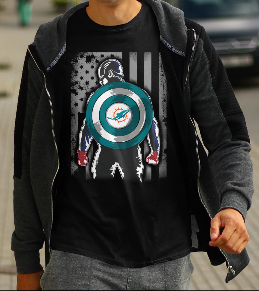 Miami Dolphins NFL Captain America Shield USA Flag T-Shirt