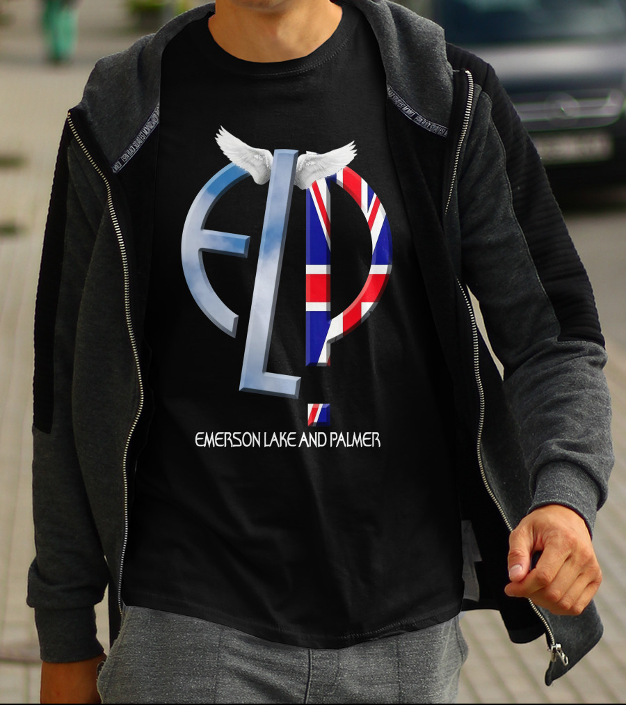 Emerson Lake And Palmer ELP Logo With Union Jack And Wings T-Shirt