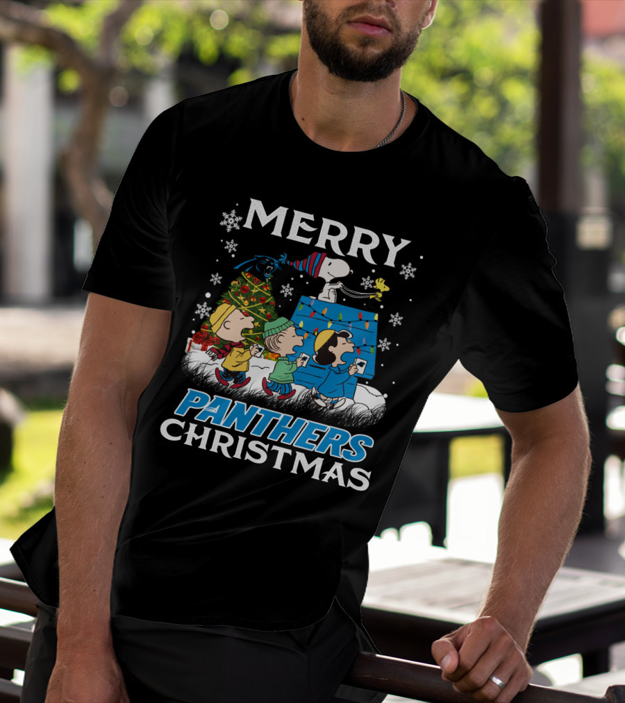Merry Panthers Christmas Snoopy And Friends Holiday Scene T-Shirt