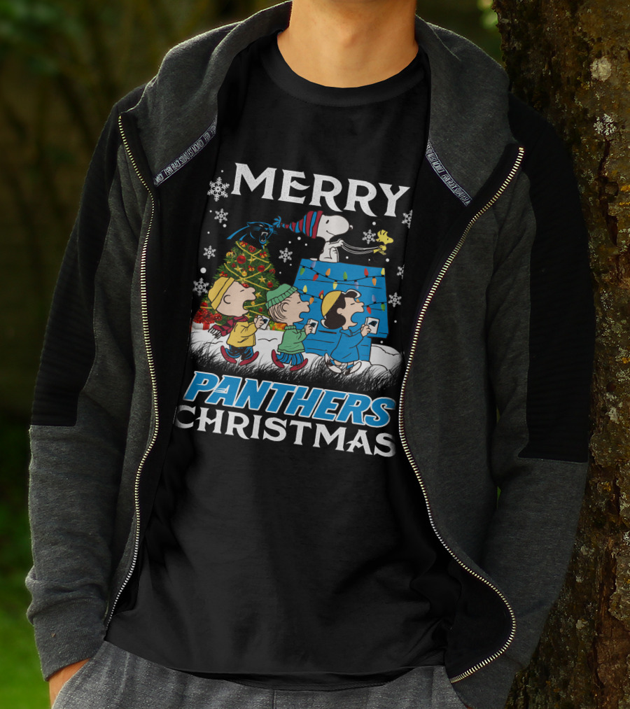 Merry Panthers Christmas Snoopy And Friends Holiday Scene T-Shirt