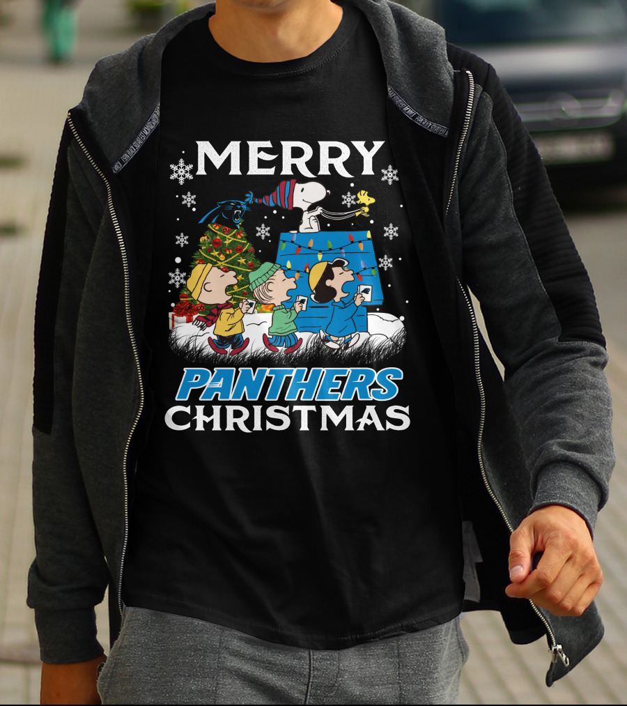 Merry Panthers Christmas Snoopy And Friends Holiday Scene T-Shirt