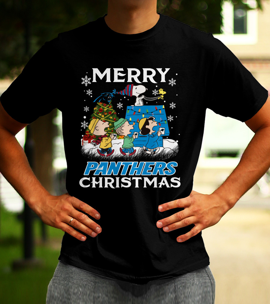 Merry Panthers Christmas Snoopy And Friends Holiday Scene T-Shirt
