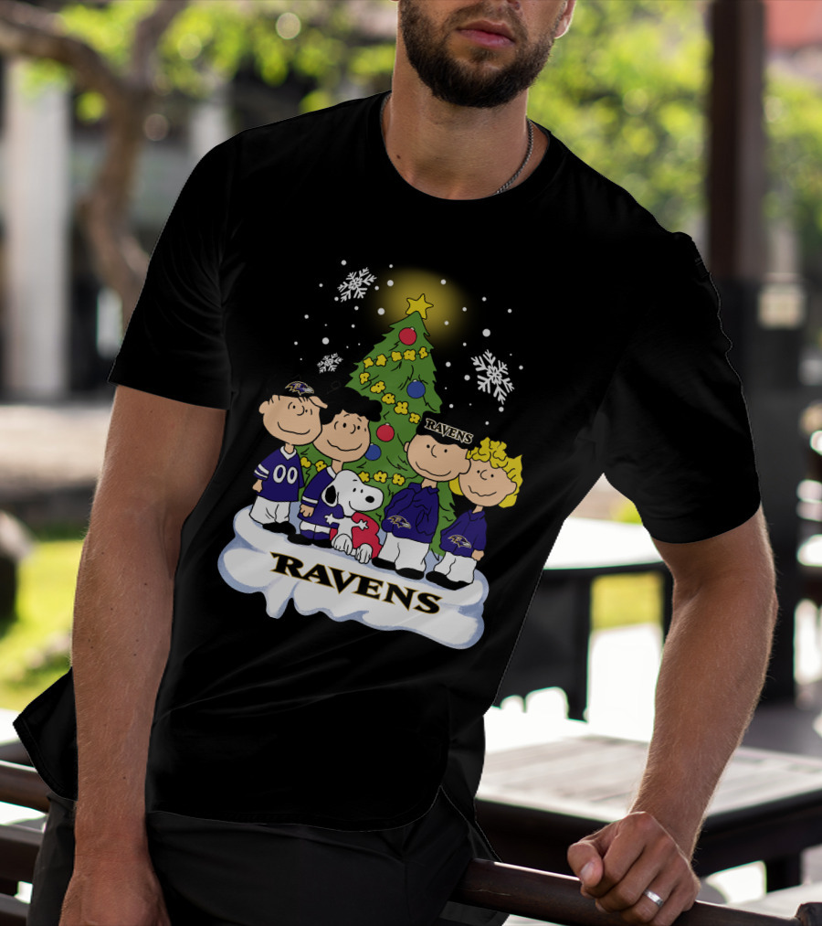 Snoopy Christmas Baltimore Ravens Charlie Brown Characters T-Shirt