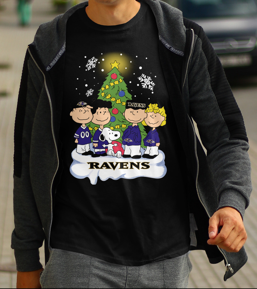 Snoopy Christmas Baltimore Ravens Charlie Brown Characters T-Shirt