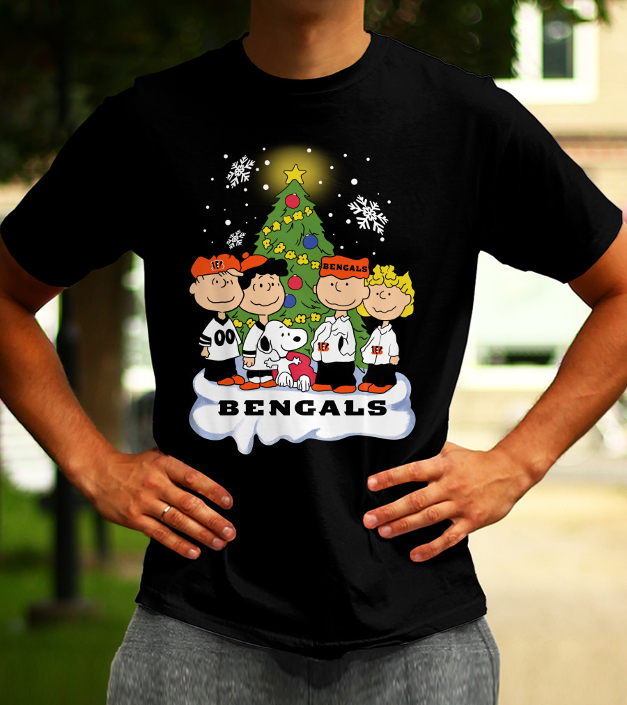 Snoopy Bengals Christmas Tree Peanuts Characters T-Shirt