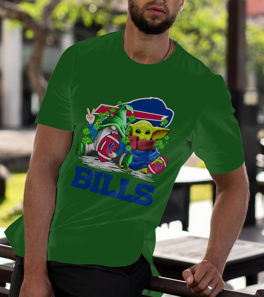 Buffalo Bills St. Patrick's Day Football With Green Gnome And Child Figure T-Shirt