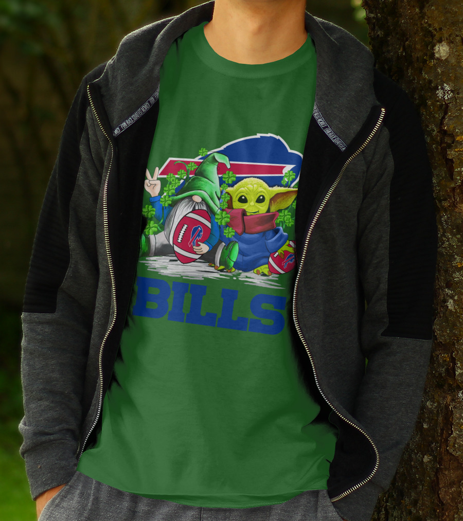 Buffalo Bills St. Patrick's Day Football With Green Gnome And Child Figure T-Shirt