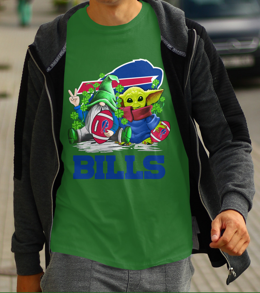 Buffalo Bills St. Patrick's Day Football With Green Gnome And Child Figure T-Shirt