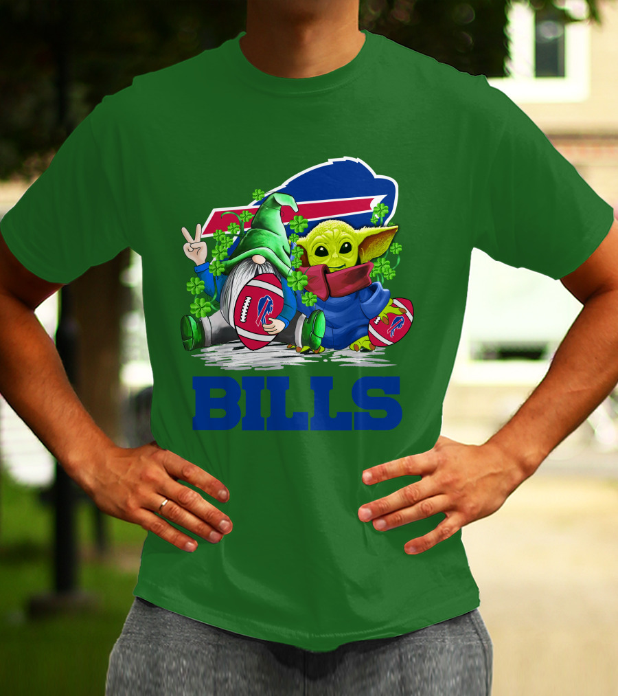 Buffalo Bills St. Patrick's Day Football With Green Gnome And Child Figure T-Shirt
