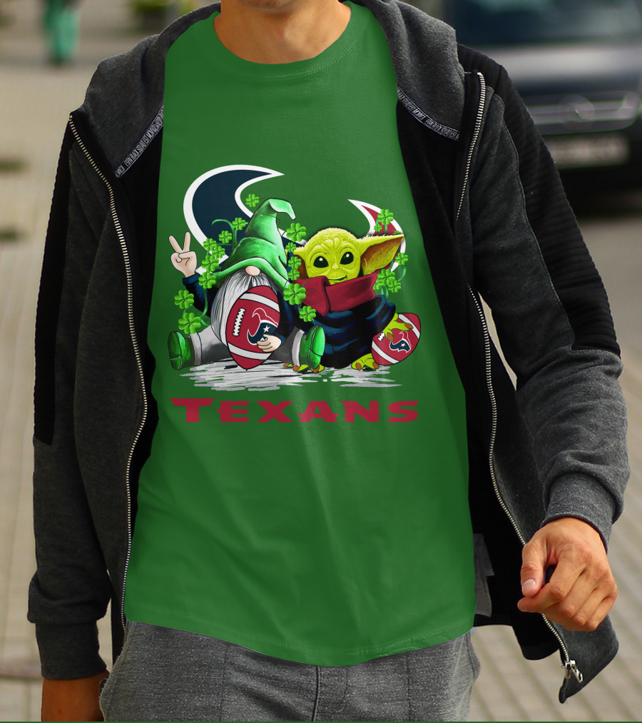 Houston Texans Football Patrick’s Day Clover Gnome And Alien T-Shirt