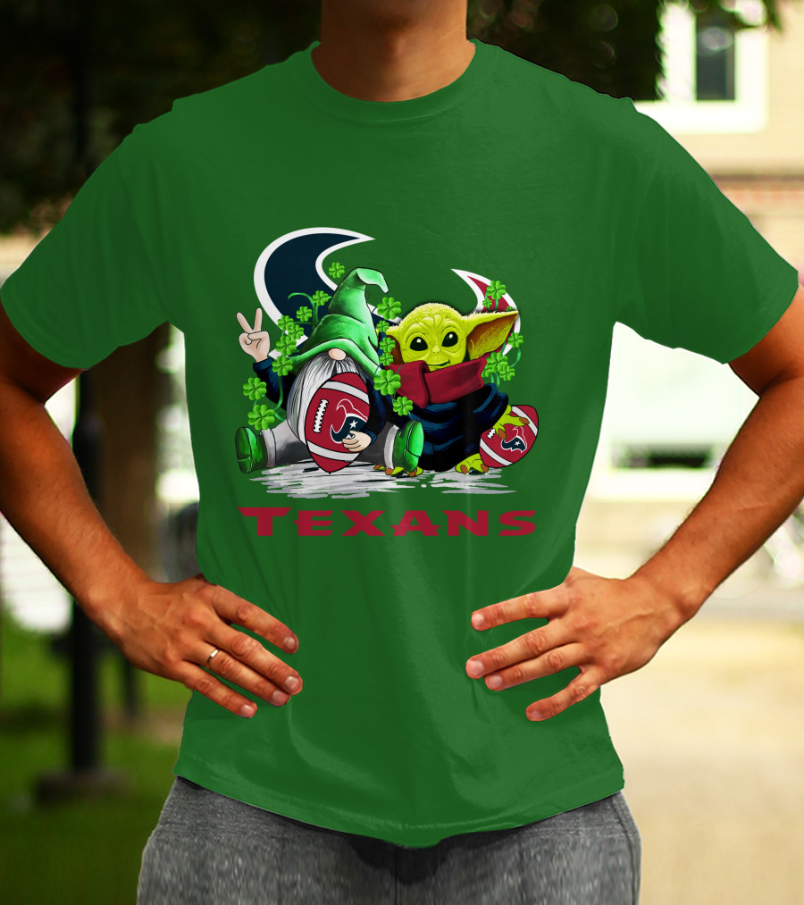 Houston Texans Football Patrick’s Day Clover Gnome And Alien T-Shirt