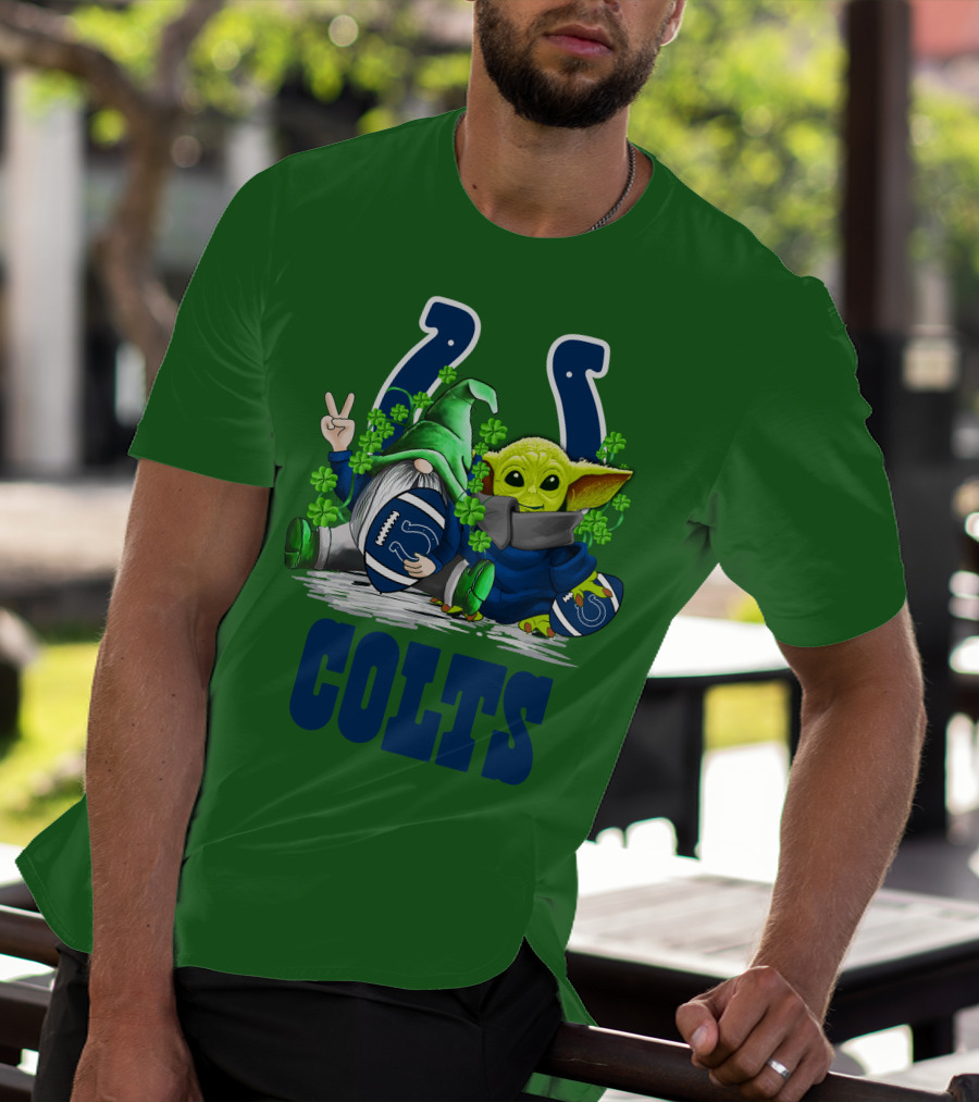 Colts St. Patrick's Day Gnome And Baby Alien Football With Clover T-Shirt