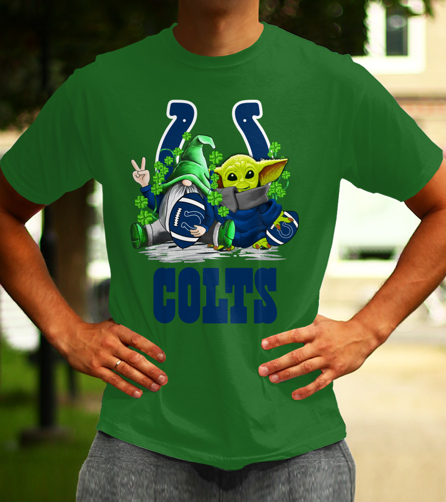 Colts St. Patrick's Day Gnome And Baby Alien Football With Clover T-Shirt