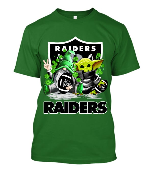 Raiders St. Patrick’s Day Football Gnome And Baby Alien With Clover Footballs T-Shirt