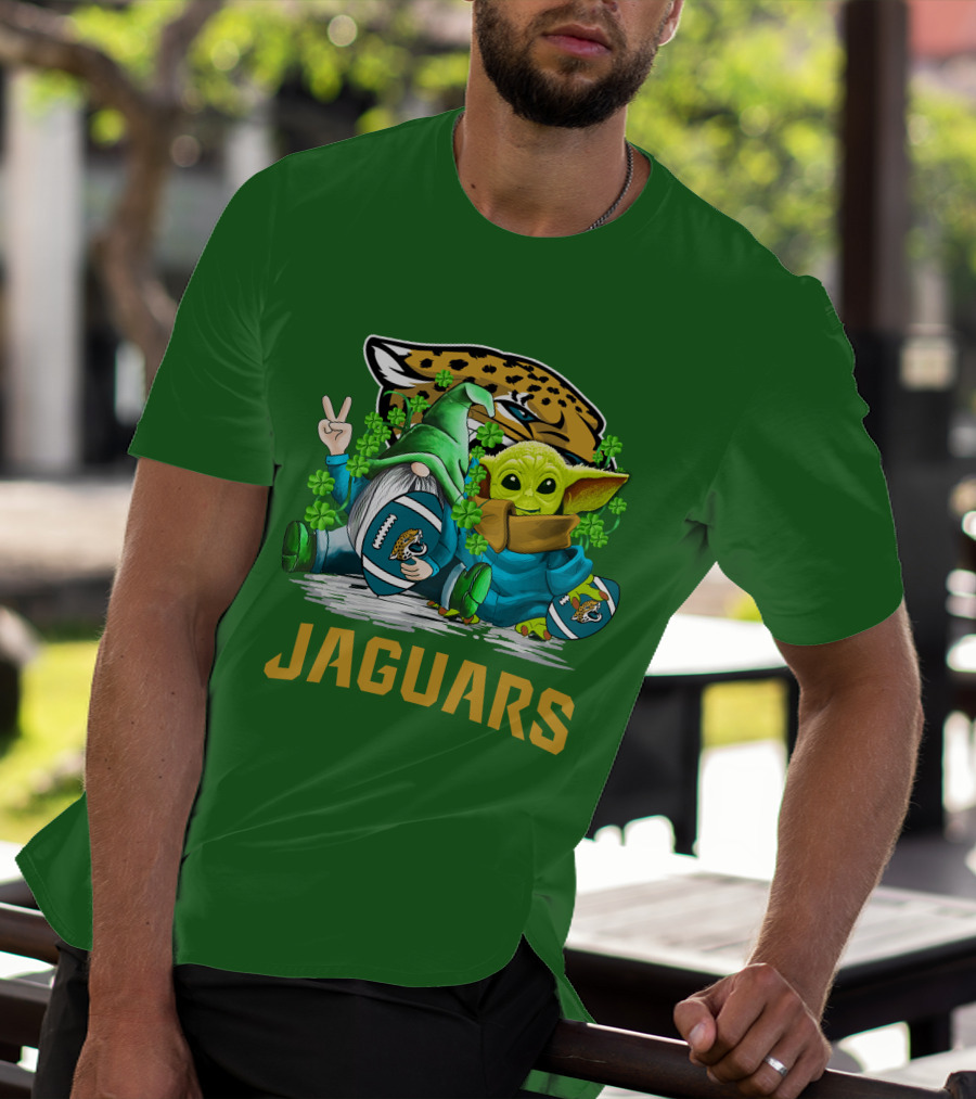 Jacksonville Jaguars St. Patrick's Day Gnome And Baby Alien Football With Shamrocks T-Shirt