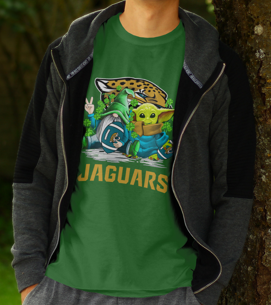 Jacksonville Jaguars St. Patrick's Day Gnome And Baby Alien Football With Shamrocks T-Shirt