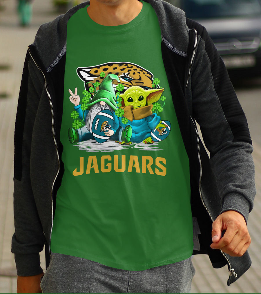 Jacksonville Jaguars St. Patrick's Day Gnome And Baby Alien Football With Shamrocks T-Shirt
