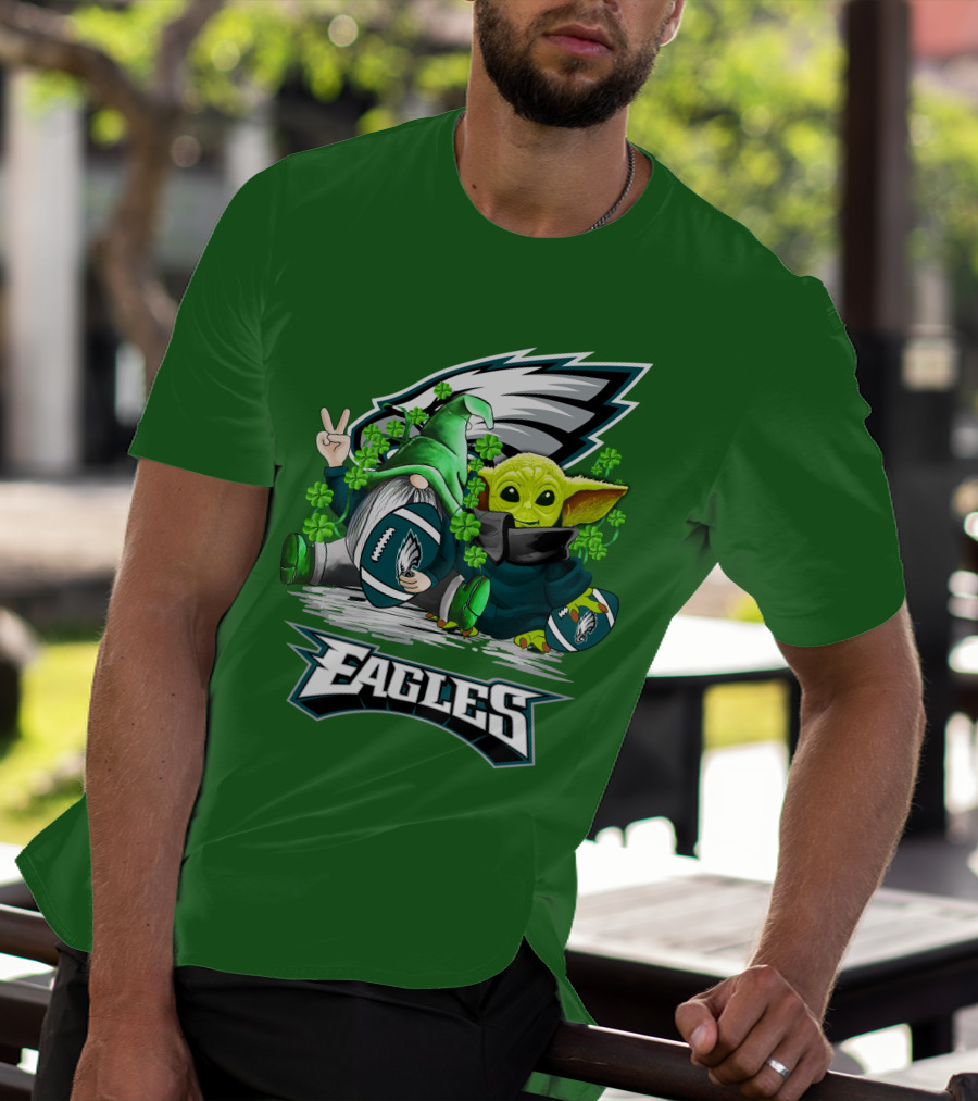 Philadelphia Eagles St. Patrick’s Day Football With Gnome And Baby Alien T-Shirt