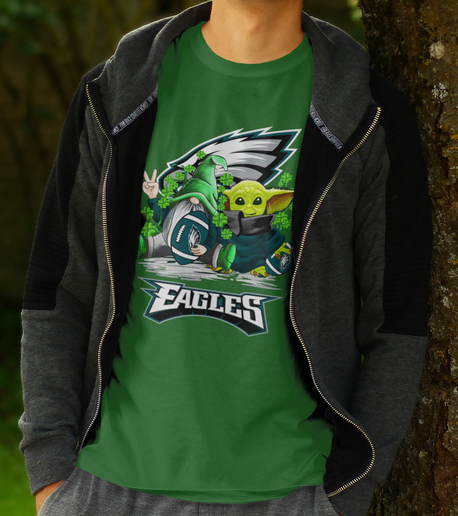 Philadelphia Eagles St. Patrick’s Day Football With Gnome And Baby Alien T-Shirt
