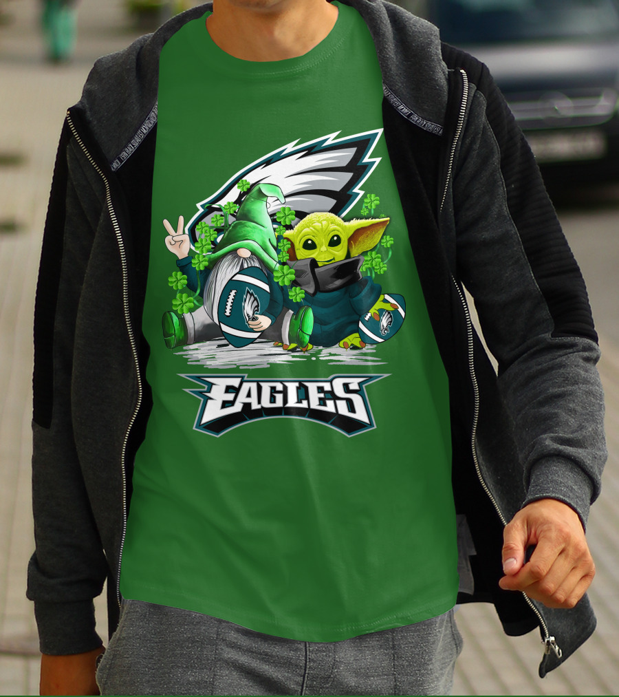 Philadelphia Eagles St. Patrick’s Day Football With Gnome And Baby Alien T-Shirt