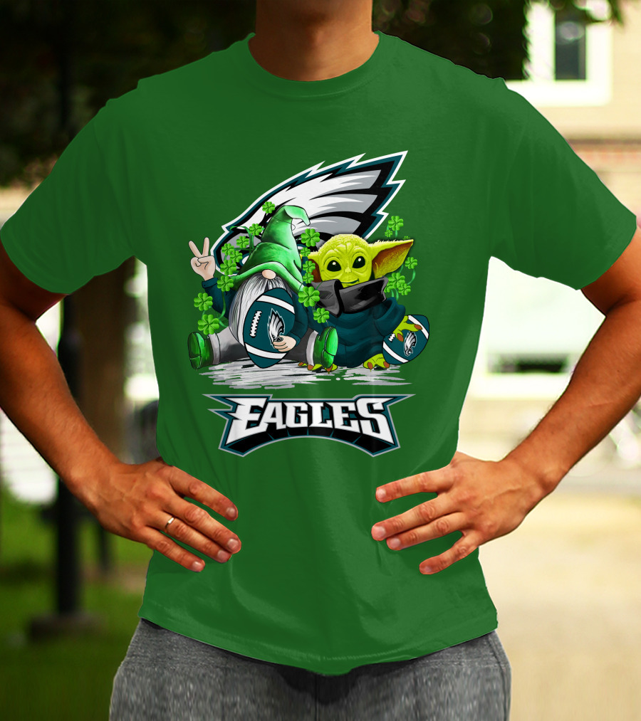 Philadelphia Eagles St. Patrick’s Day Football With Gnome And Baby Alien T-Shirt