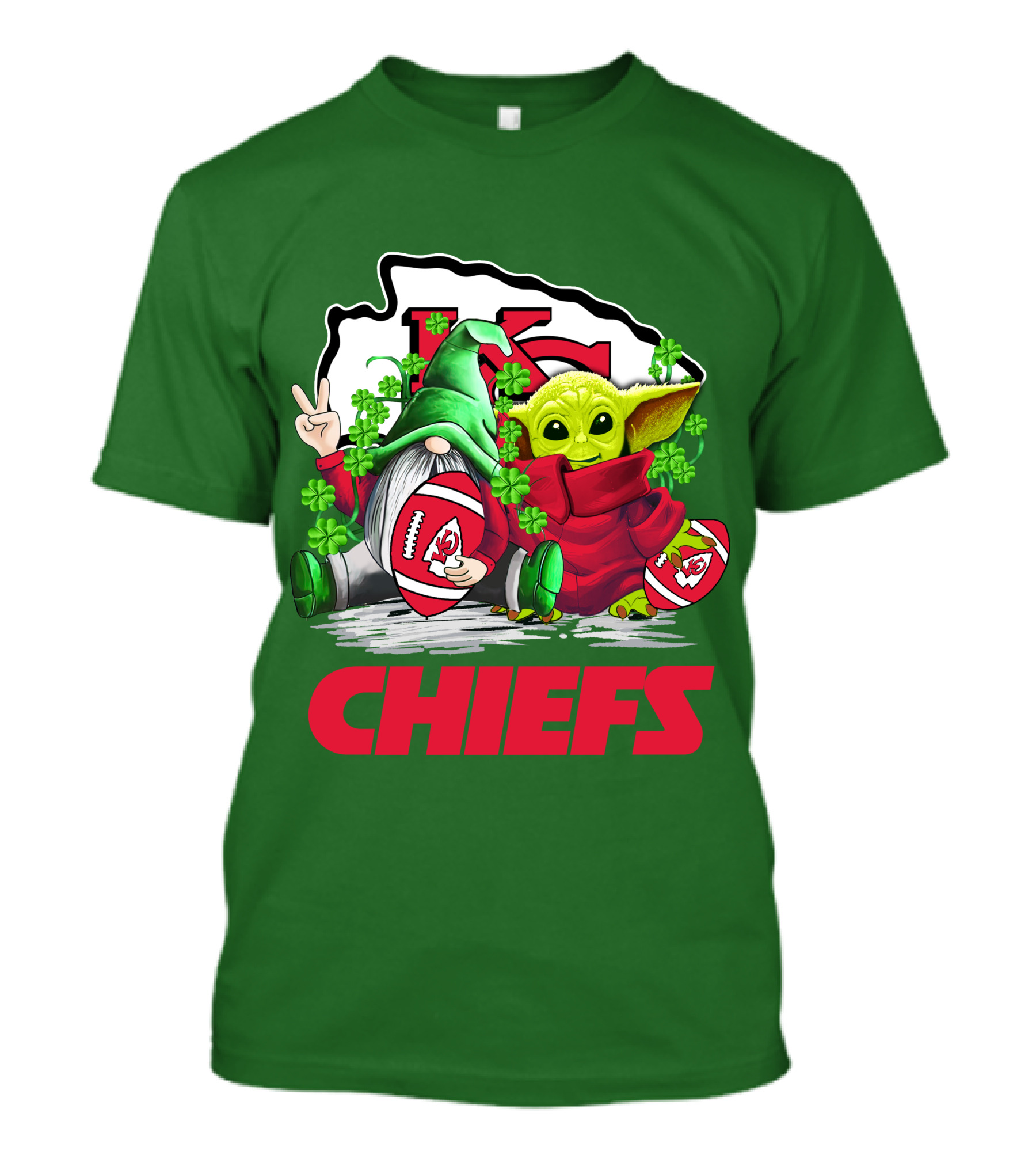 Kansas City Chiefs St. Patrick's Day Football Gnome And Baby Alien T-Shirt