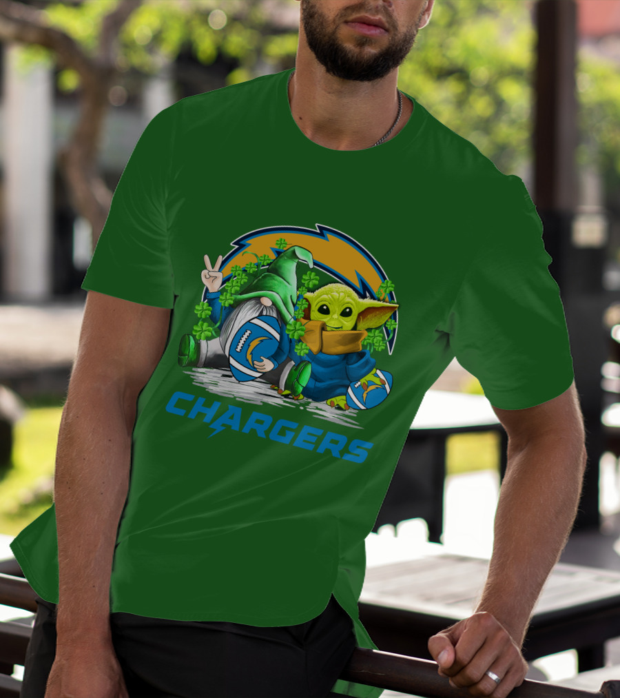Los Angeles Chargers St. Patrick’s Day Football Gnome And Baby Alien T-Shirt