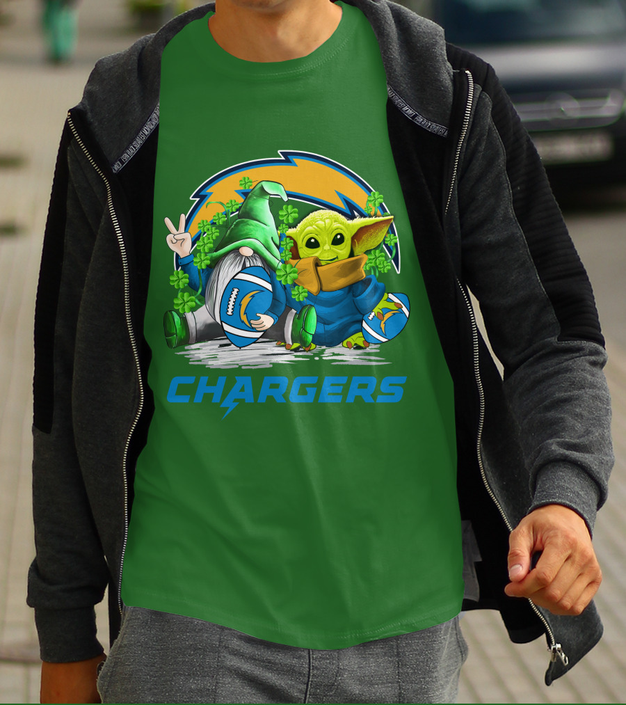 Los Angeles Chargers St. Patrick’s Day Football Gnome And Baby Alien T-Shirt