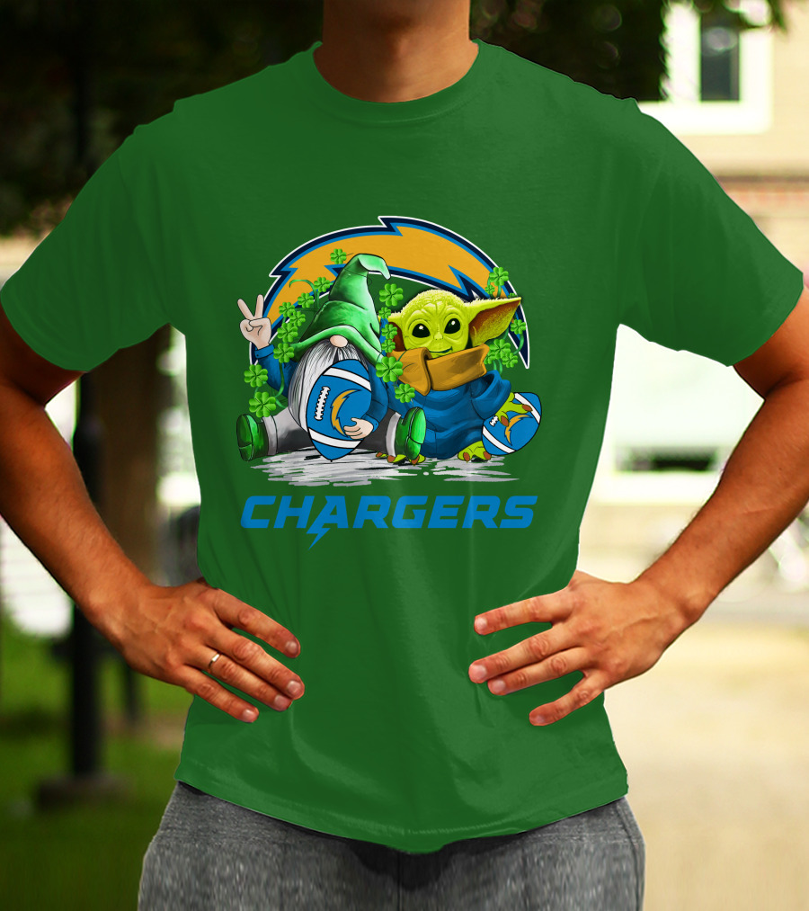 Los Angeles Chargers St. Patrick’s Day Football Gnome And Baby Alien T-Shirt