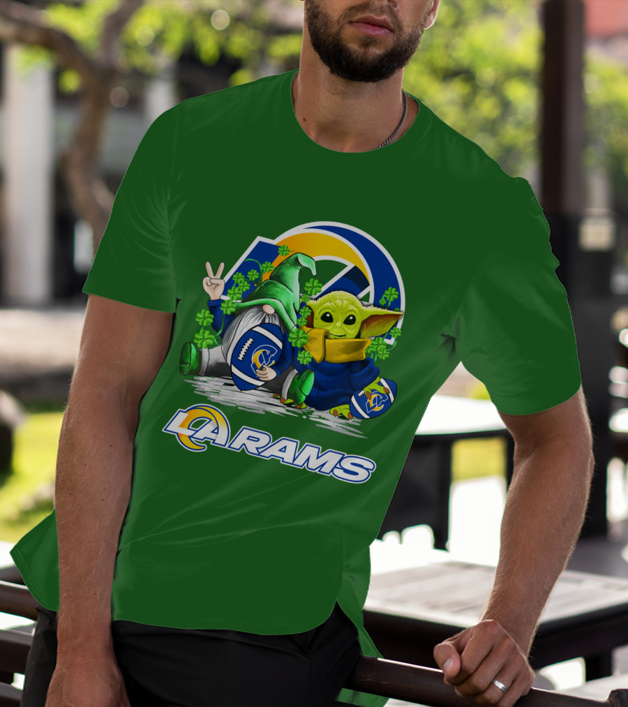 LA Rams Football St. Patrick's Day Gnome And Baby Alien T-Shirt