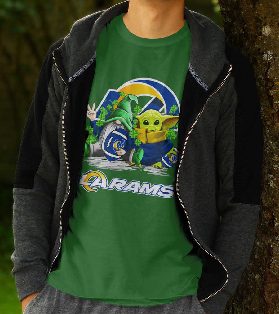 LA Rams Football St. Patrick's Day Gnome And Baby Alien T-Shirt