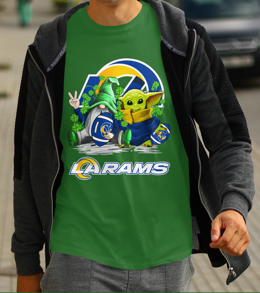 LA Rams Football St. Patrick's Day Gnome And Baby Alien T-Shirt