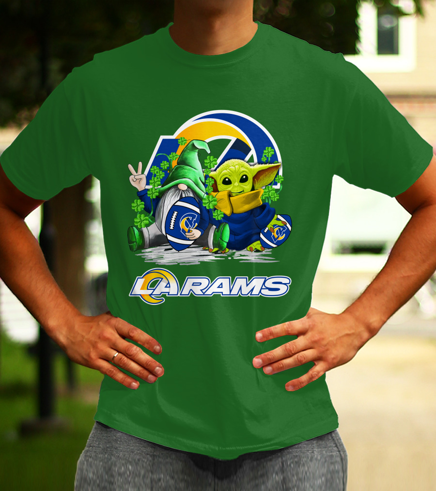 LA Rams Football St. Patrick's Day Gnome And Baby Alien T-Shirt