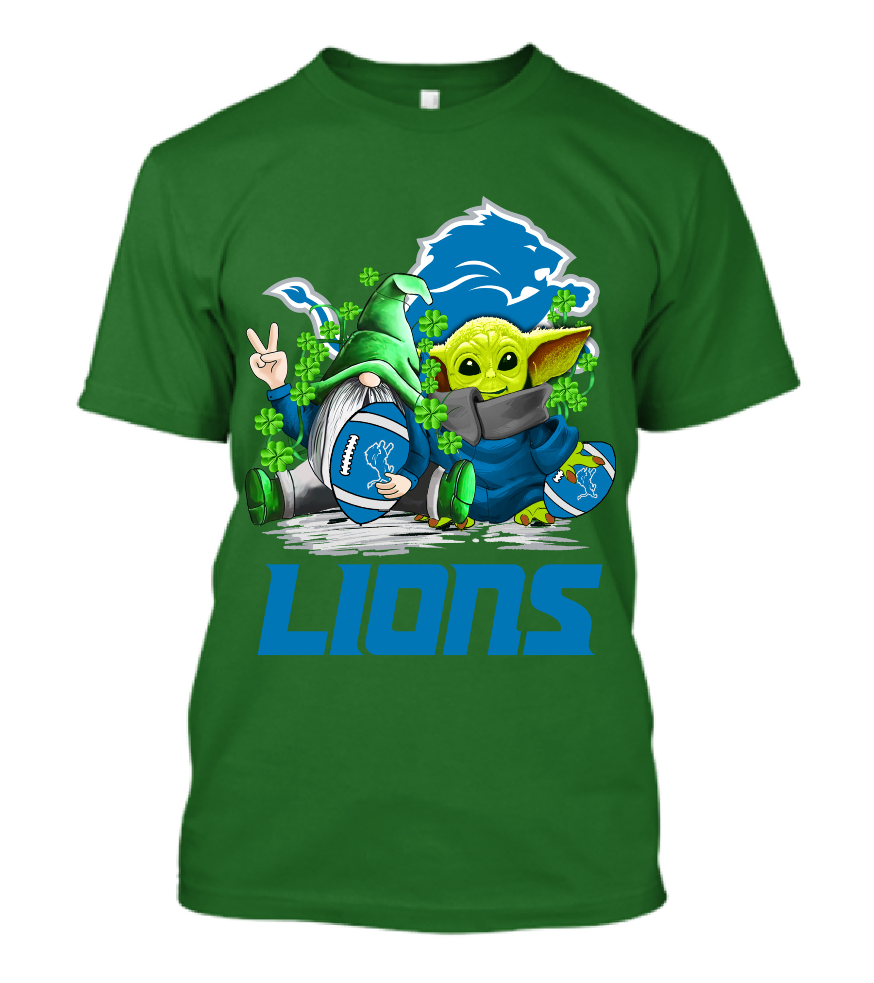 Detroit Lions St. Patrick's Day Gnome And Yoda Football T-Shirt