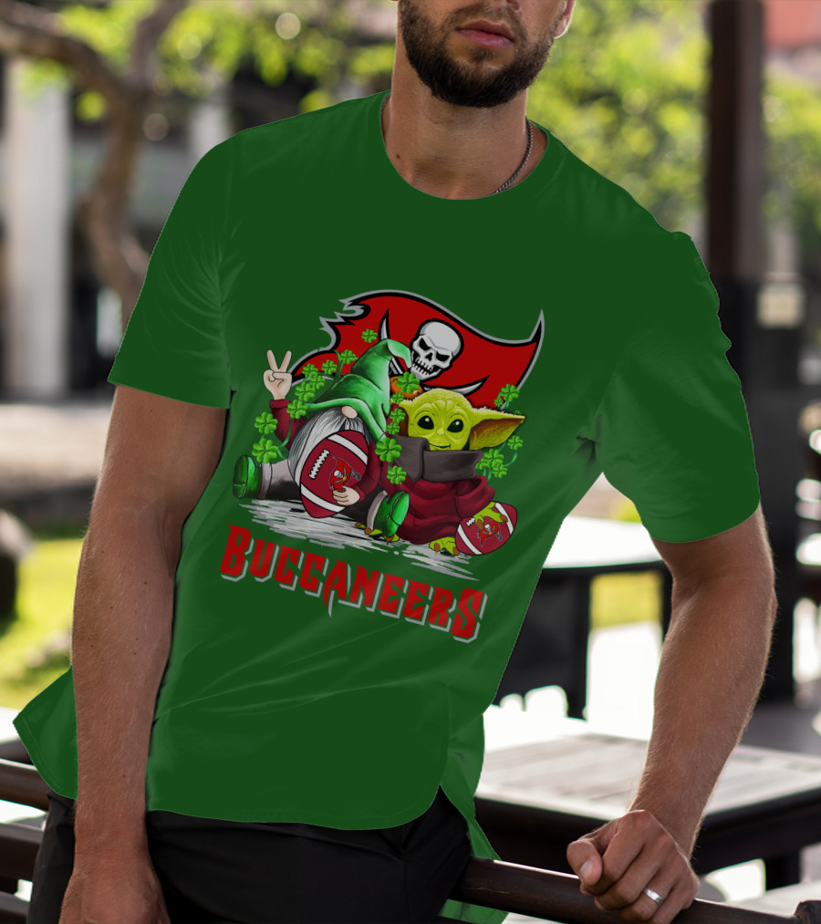 Buccaneers St. Patrick's Day With Gnome And Baby Alien Football T-Shirt