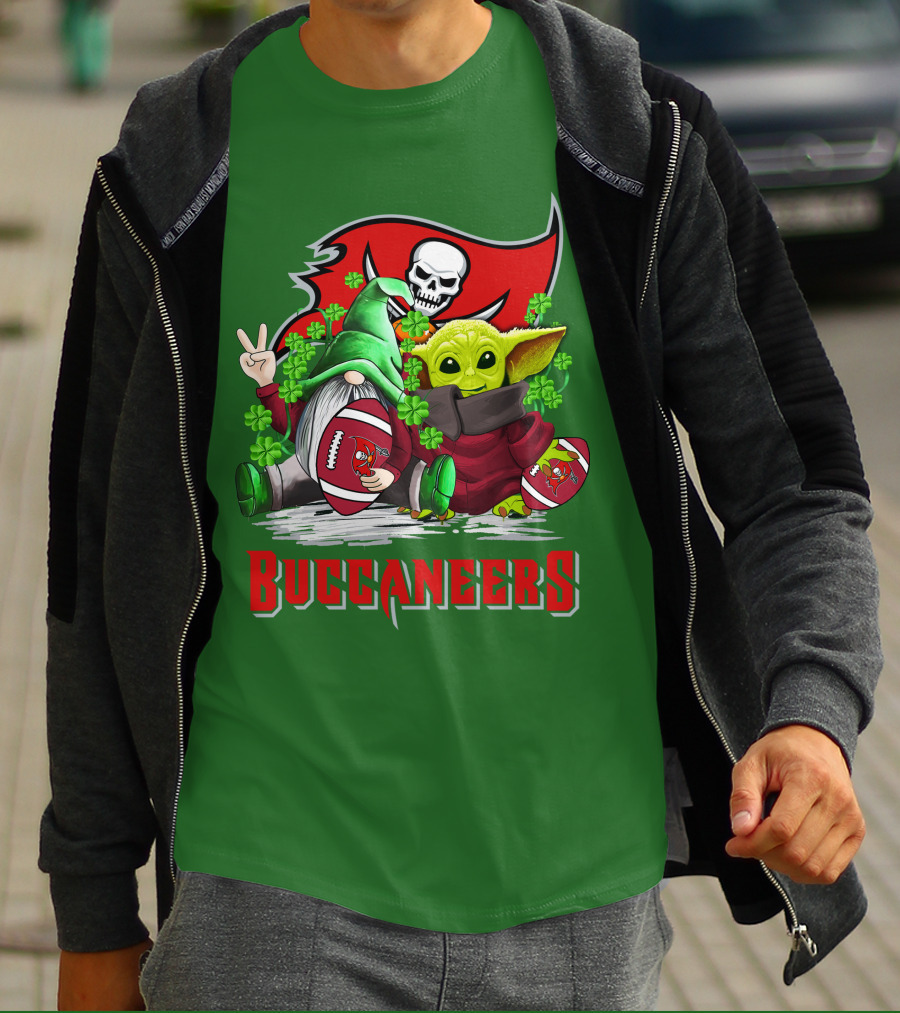 Buccaneers St. Patrick's Day With Gnome And Baby Alien Football T-Shirt